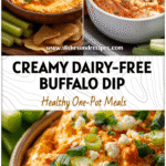 Creamy Dairy Free Buffalo Chicken Dip Crock Pot served in a bowl with celery and chips.